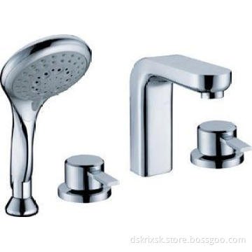 Polished Brass Bathtub Mixer Taps With Four Hole , Deck Mou